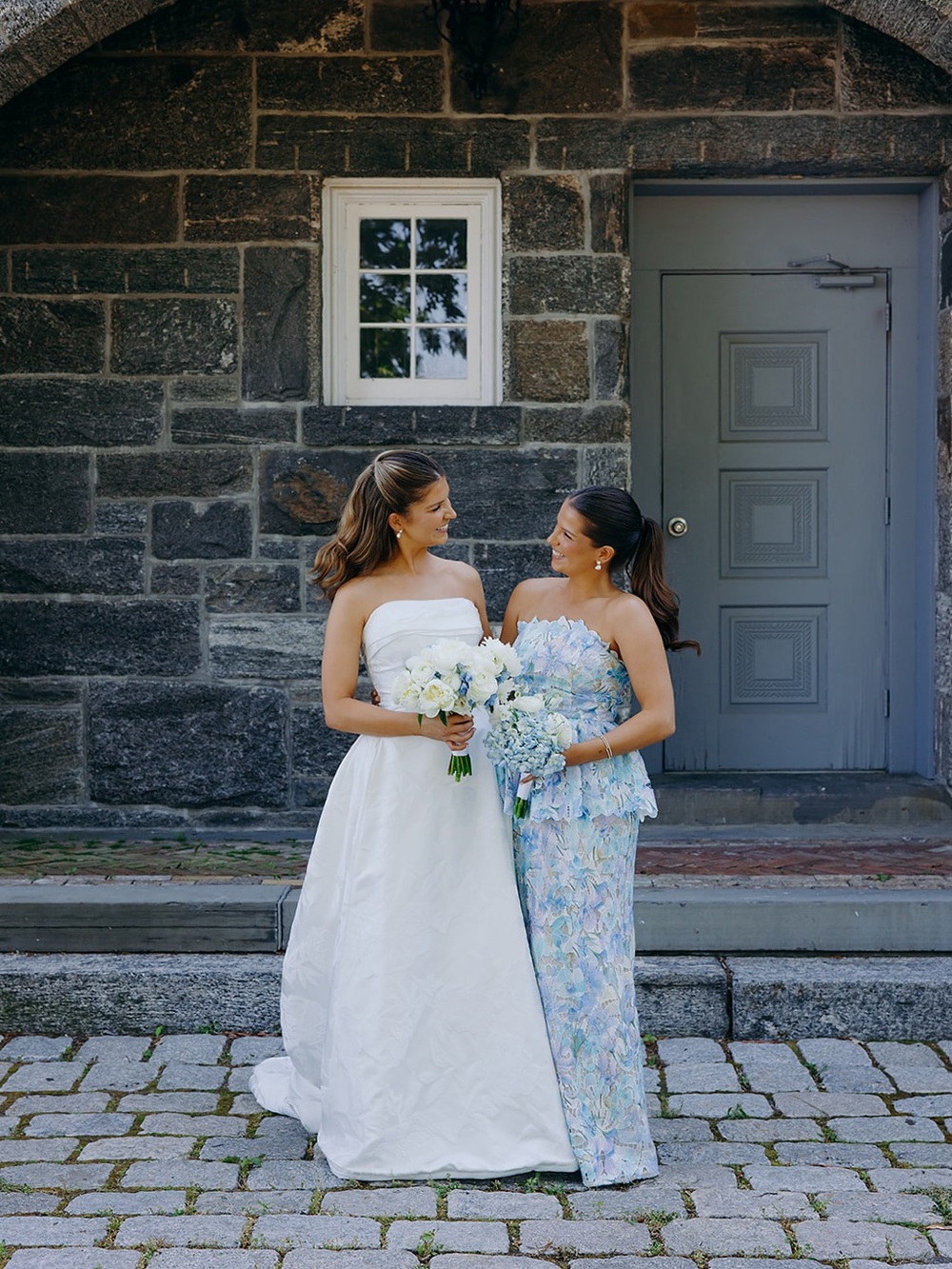 Elegant Strapless Floral Dress in Light Blue